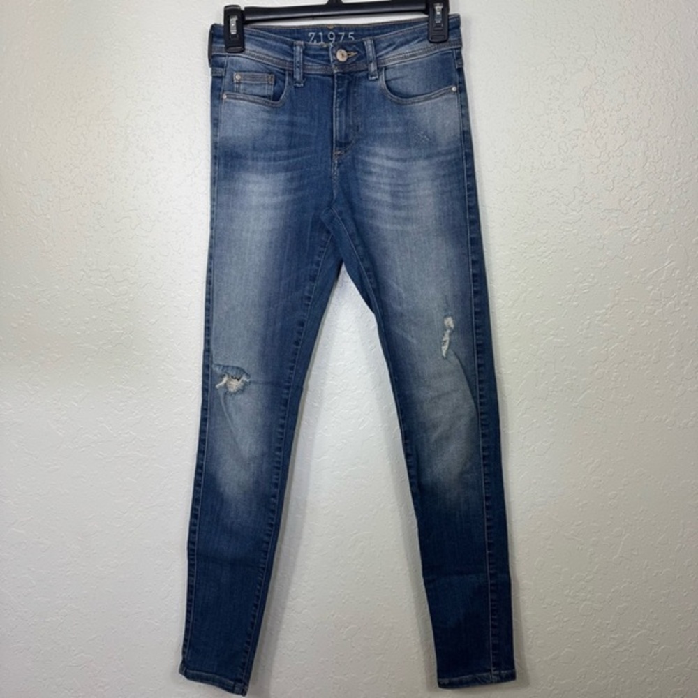 Zara Basic z1975 size‎ 2 distressed denim skinny ripped casual Blue Jeans